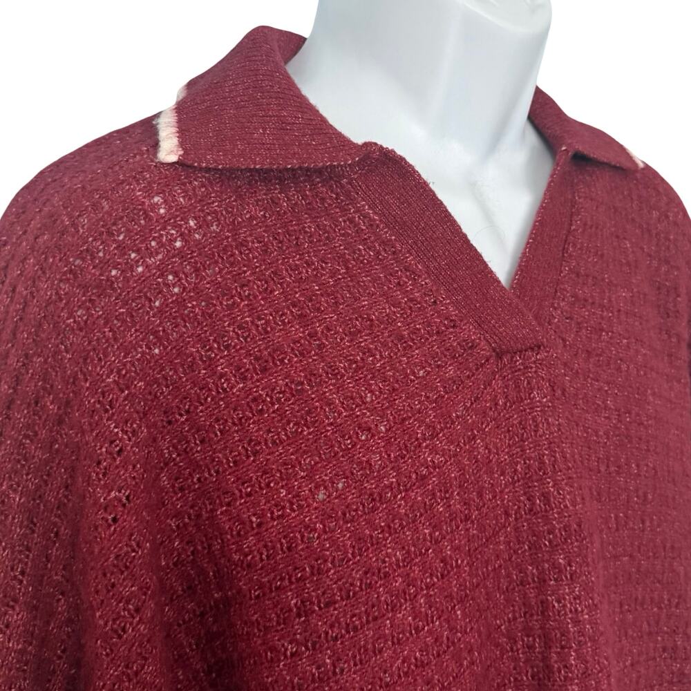 Joseph A Maroon Red White Trim Johnny Collared Knit Shirt Light Sweater Size L - Picture 7 of 10